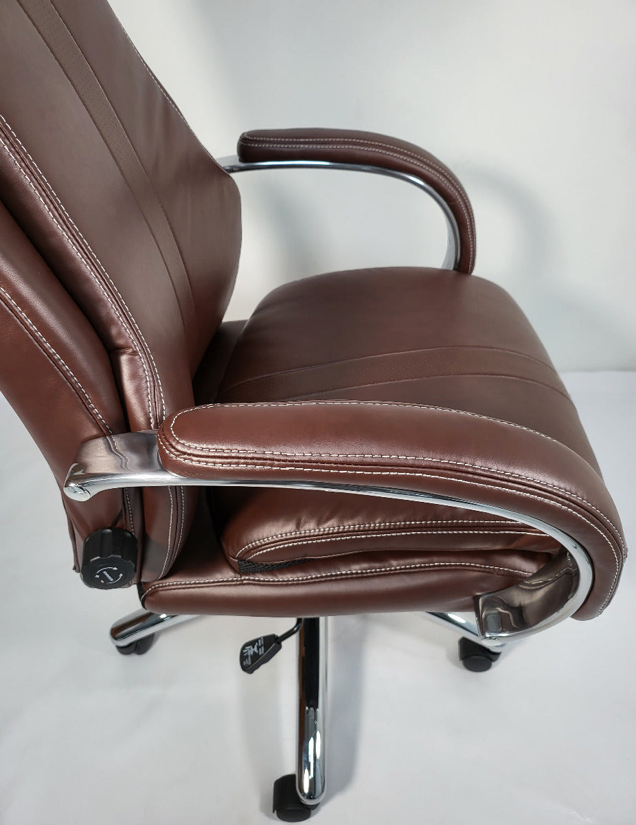 Brown Leather Executive Office Chair with Manual Lumbar Control - 2119
